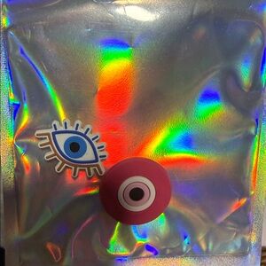 Blue and Pink Eye and Circle croc accessories